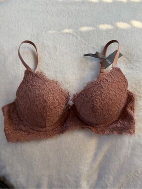 Lace Push-Up Bra - Rose Brown - Aerie plunge 36B - NWT